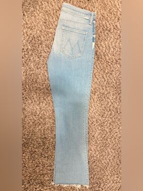 NEW MOTHER Light Blue Straight Leg Jeans with Subtle Pocket M Stitch